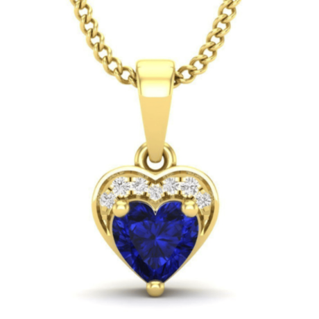 1.29ct Blue Sapphire Pendant with 0.8ct diamonds made up of 14ct Yellow Gold