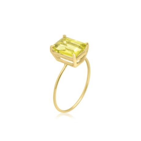 7ct yellow emerald cut heliodor ring with 14k yellow gold